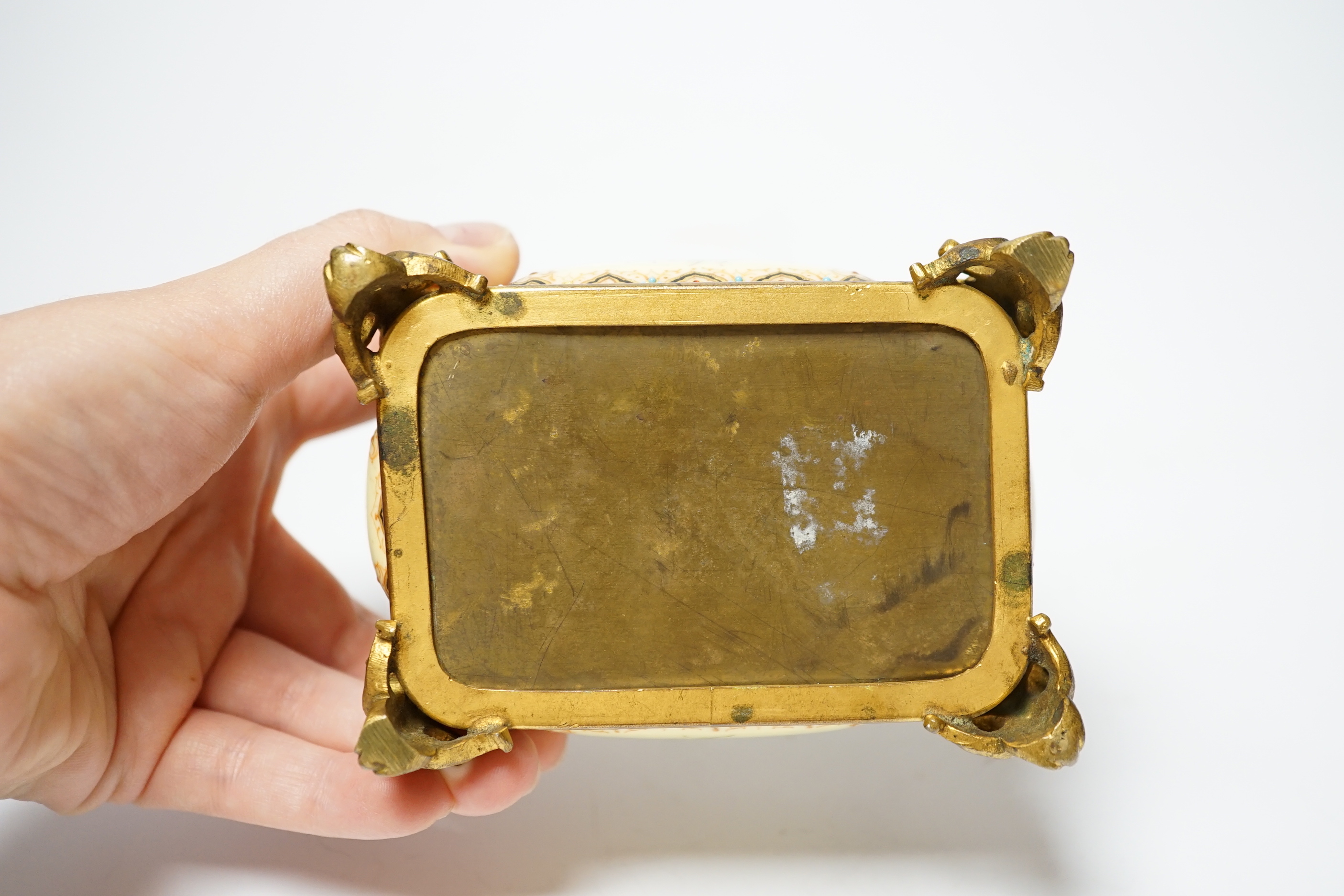 A 19th century French ormolu and jewelled enamel casket, 11cm wide